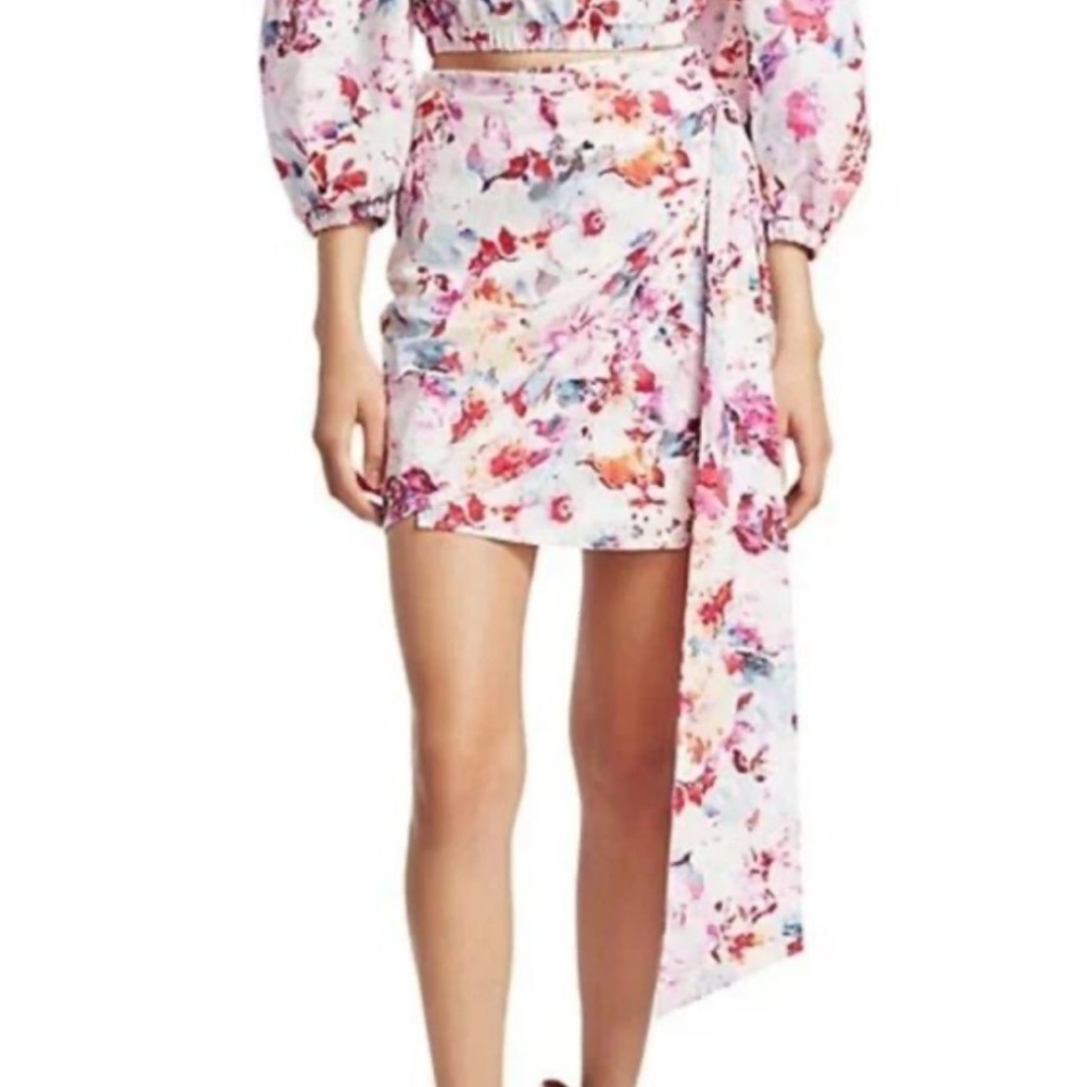THE ANDAMANE Camilla Floral Mini Wrap-Front Cotton Skirt- Womens small